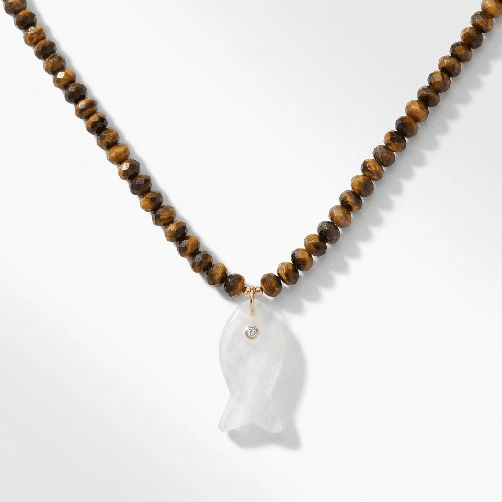 Gemstone Fish Pendant Necklace with Faceted Gemstone Beads - Desert Gypsy