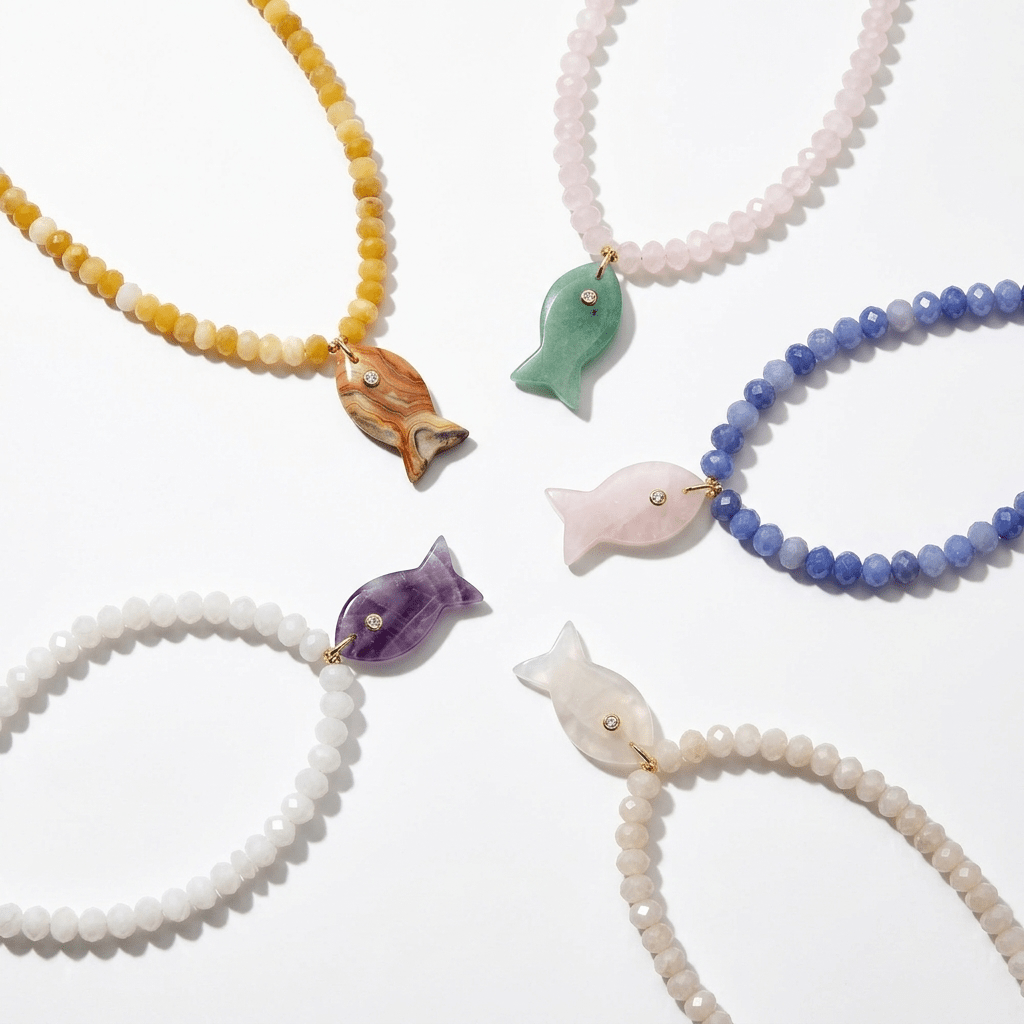 Gemstone Fish Pendant Necklace with Faceted Gemstone Beads - Desert Gypsy