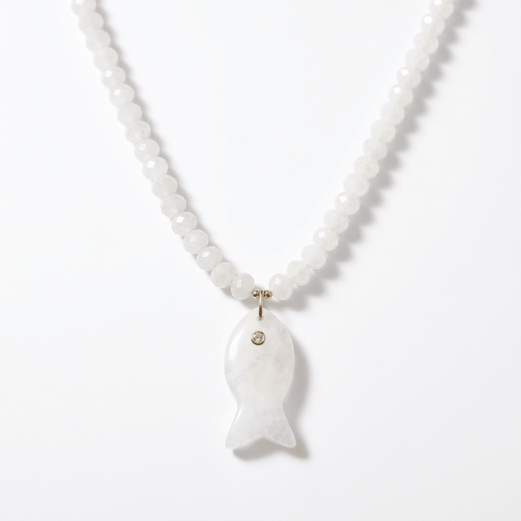 Gemstone Fish Pendant Necklace with Faceted Gemstone Beads - Desert Gypsy