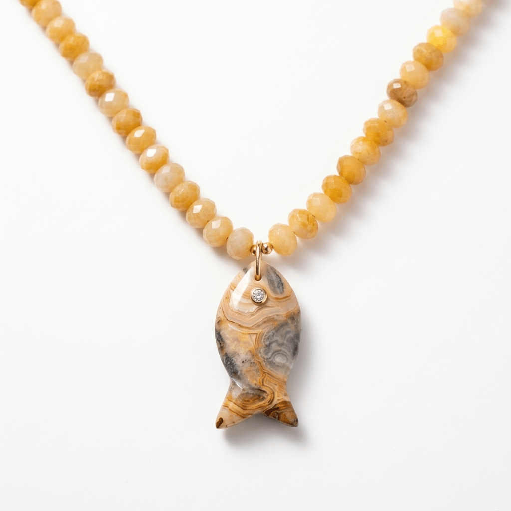 Gemstone Fish Pendant Necklace with Faceted Gemstone Beads - Desert Gypsy