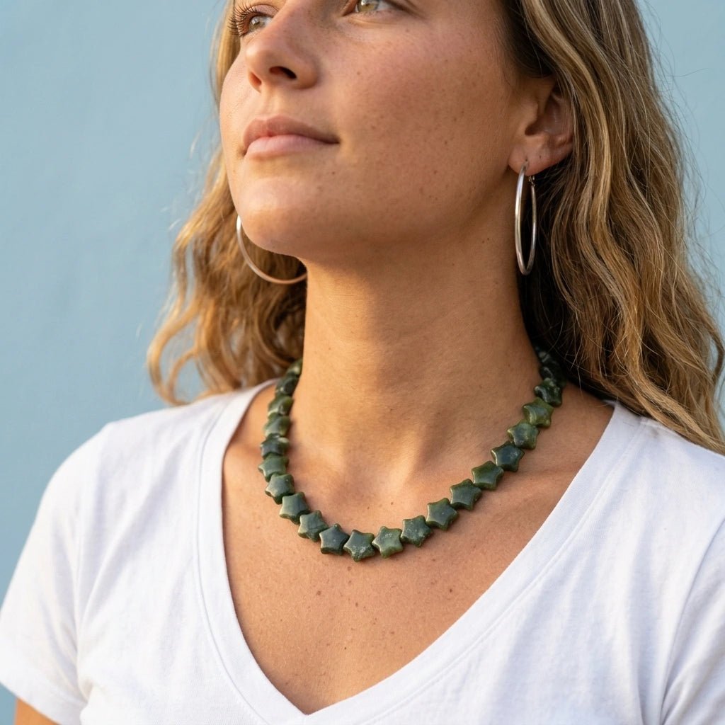 Green Jade Star Beaded Necklace - Natural Gemstone Necklace by Desert Gypsy - Desert Gypsy