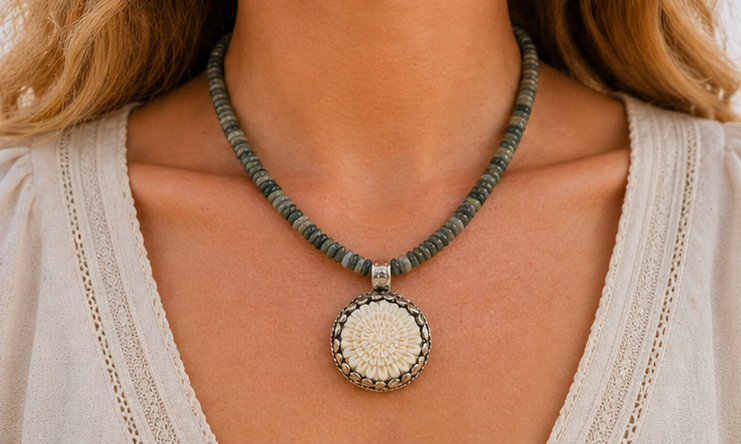 High Desert Agate Necklace worn on model showcasing boho western style
