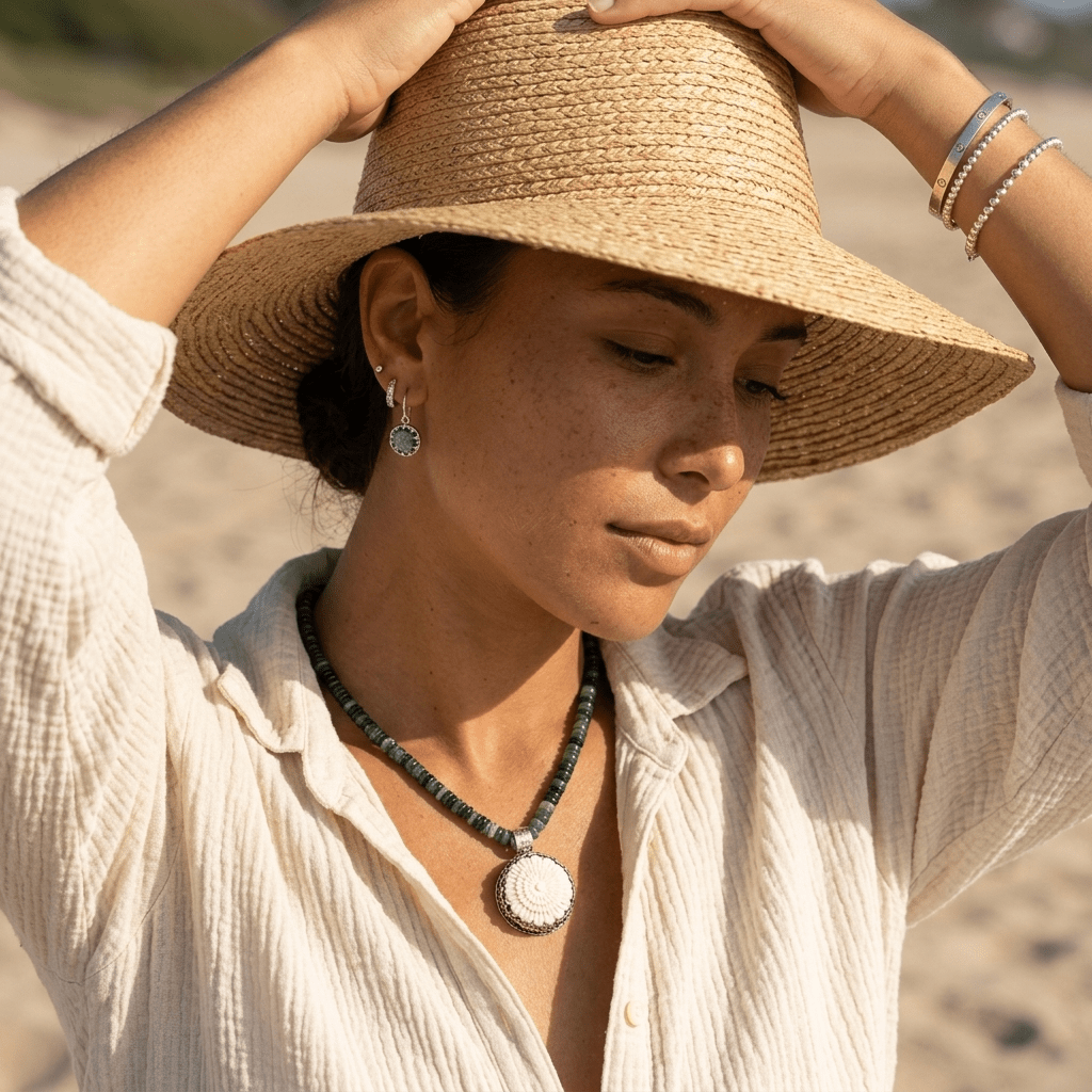 High Desert Agate Necklace – Natural Agate Beads with Hand-Carved Bone Flower Pendant | Handmade Texas Hill Country Jewelry - Desert Gypsy