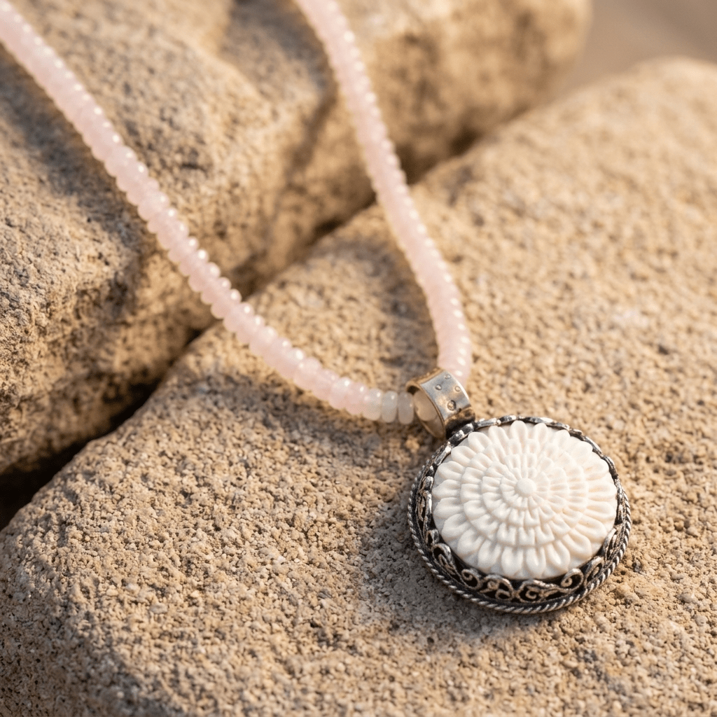 High Desert Rose Quartz Necklace | Flower Pendant Necklace - Desert Gypsy