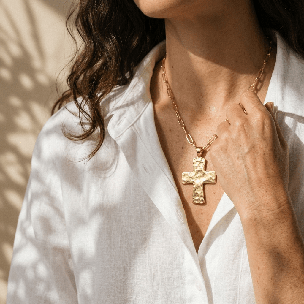 High Plains Cross Necklace | Hammered Cross Pendant Necklace - Desert Gypsy