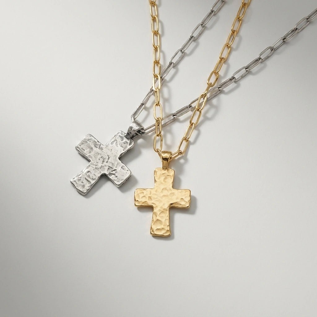 High Plains Cross Necklace | Hammered Cross Pendant Necklace - Desert Gypsy