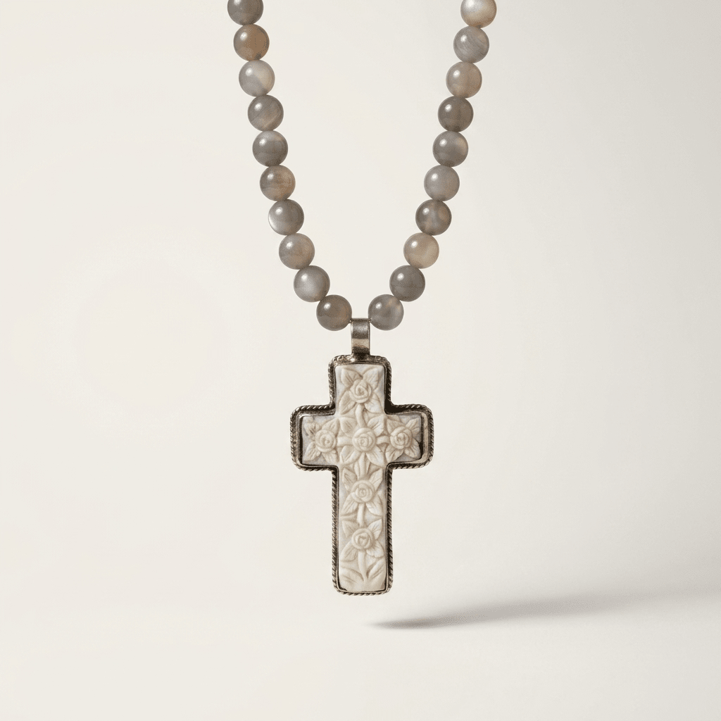 Moonlit Bloom Cross Necklace - Desert Gypsy