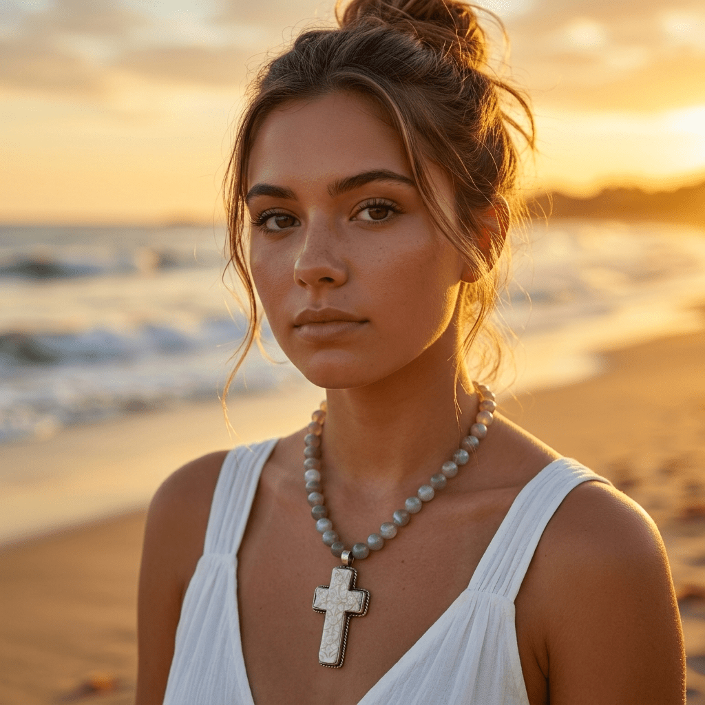 Moonlit Bloom Cross Necklace - Desert Gypsy