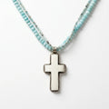 Multi-Strand Gemstone Beaded Necklace – Amazonite & Larimar Beads with Carved Cross Pendant by Desert Gypsy - Desert Gypsy