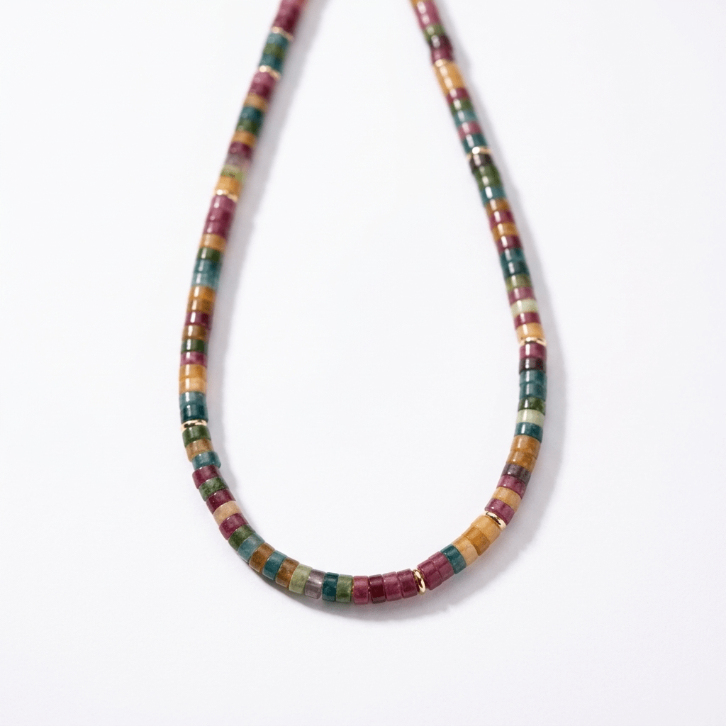 Natural Gemstone Heishi Bead Necklace with Gold Accents - 10 gemstone options - Desert Gypsy