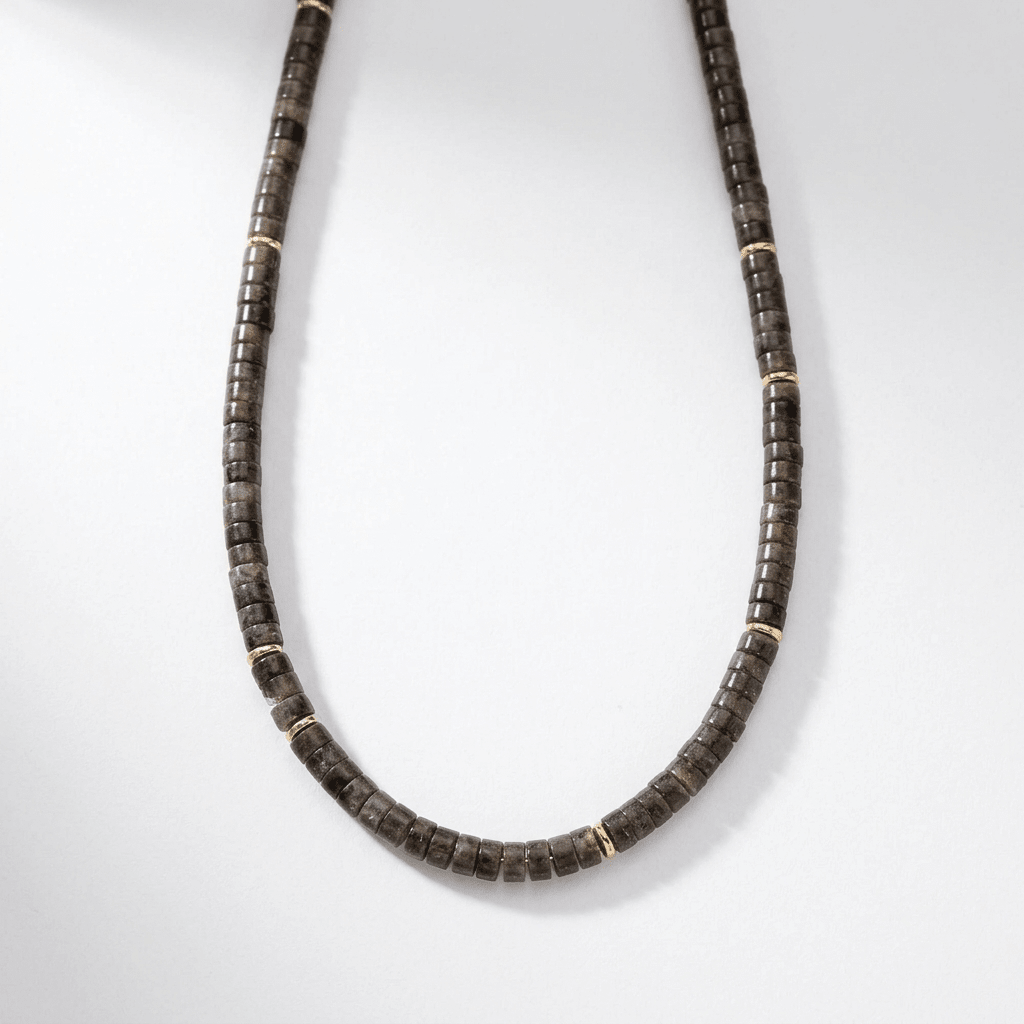 Natural Gemstone Heishi Bead Necklace with Gold Accents - 10 gemstone options - Desert Gypsy
