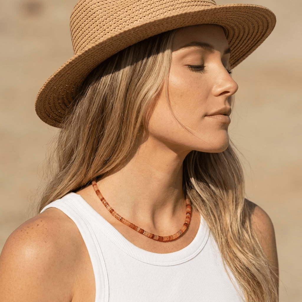 Natural Gemstone Heishi Bead Necklace with Gold Accents - 10 gemstone options - Desert Gypsy