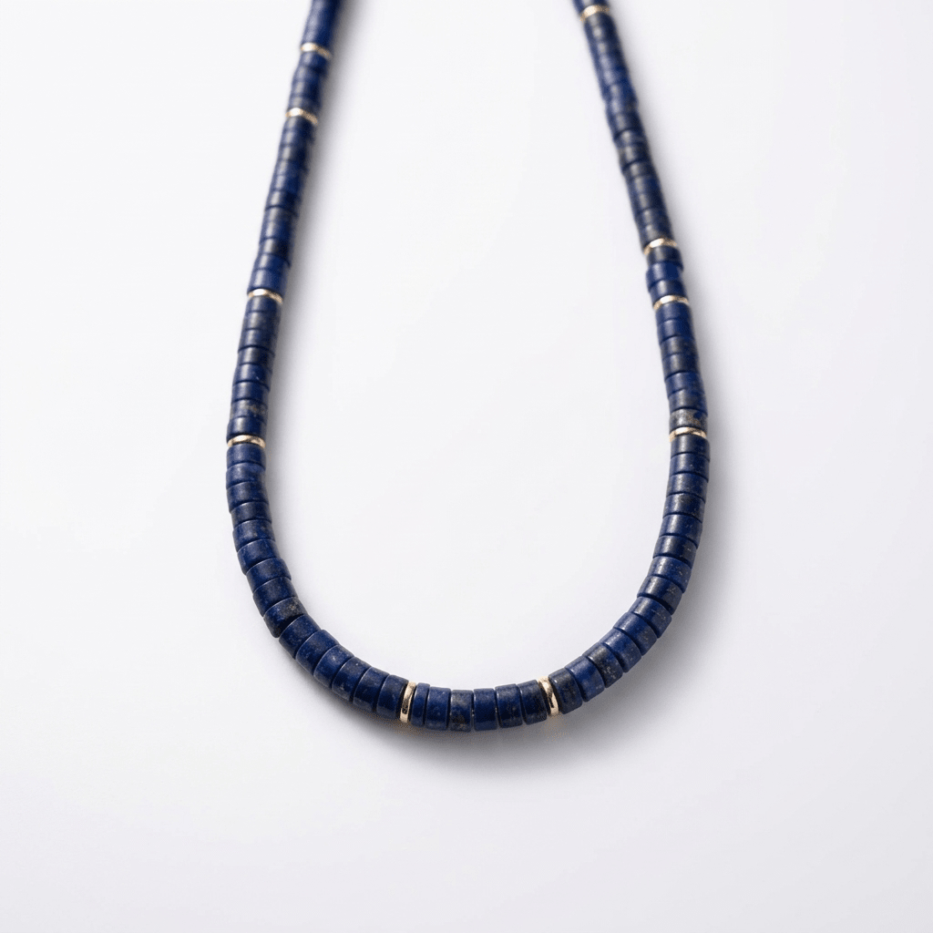 Natural Gemstone Heishi Bead Necklace with Gold Accents - 10 gemstone options - Desert Gypsy