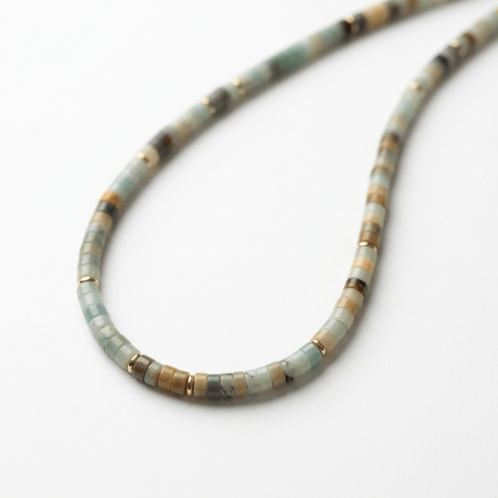 Natural Gemstone Heishi Bead Necklace with Gold Accents - 10 gemstone options - Desert Gypsy