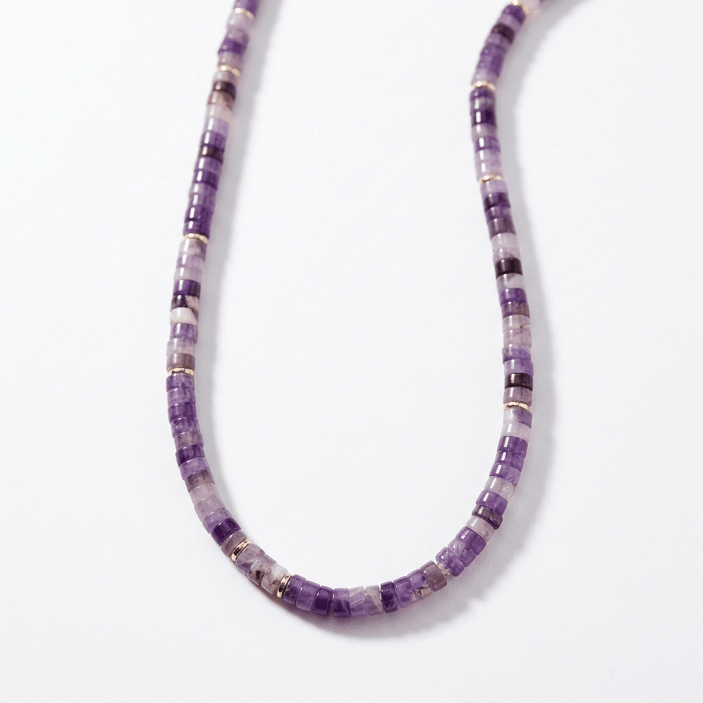 Natural Gemstone Heishi Bead Necklace with Gold Accents - 10 gemstone options - Desert Gypsy