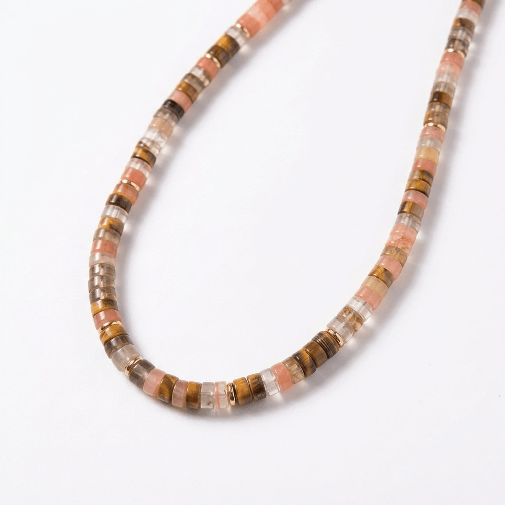 Natural Gemstone Heishi Bead Necklace with Gold Accents - 10 gemstone options - Desert Gypsy
