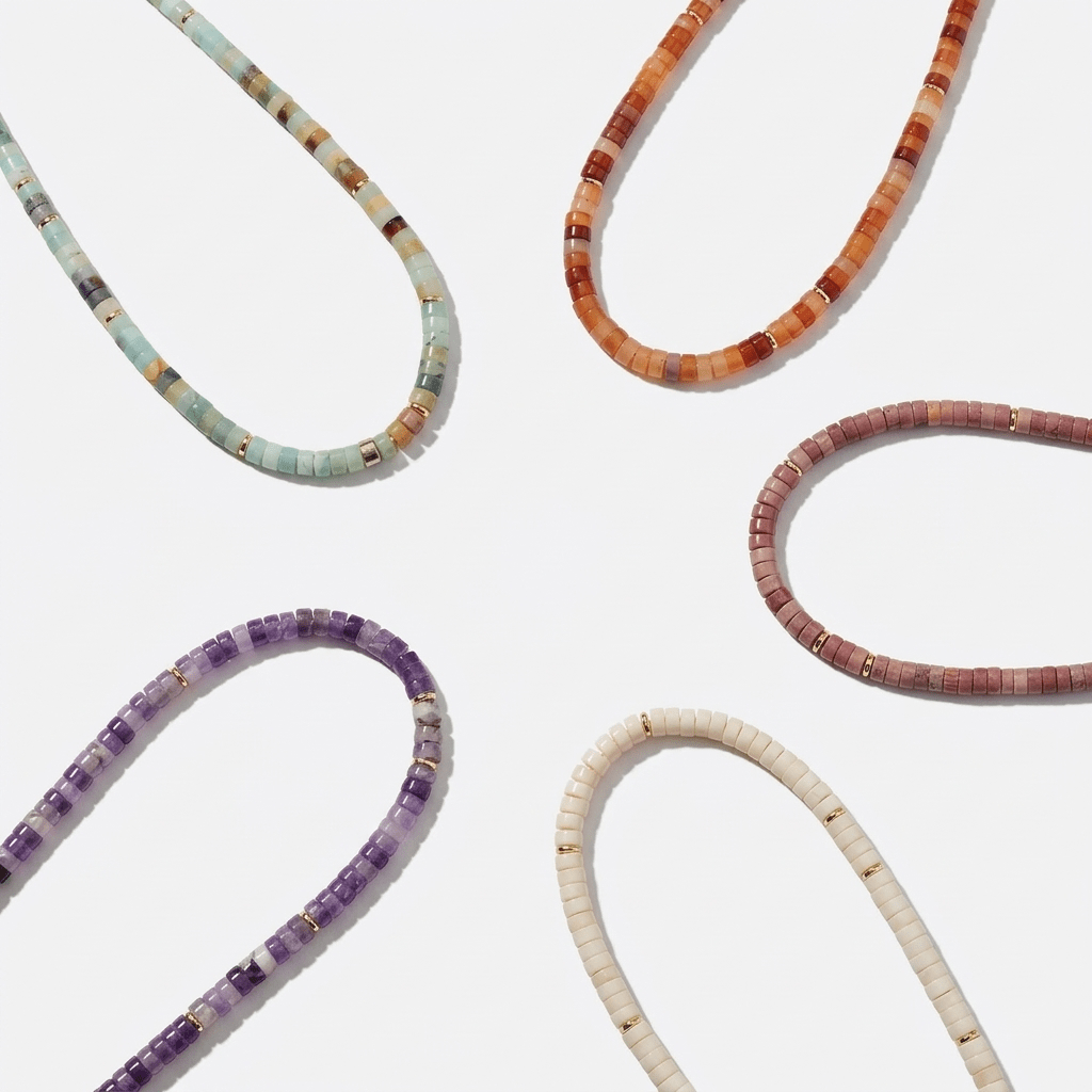 Natural Gemstone Heishi Bead Necklace with Gold Accents - 10 gemstone options - Desert Gypsy