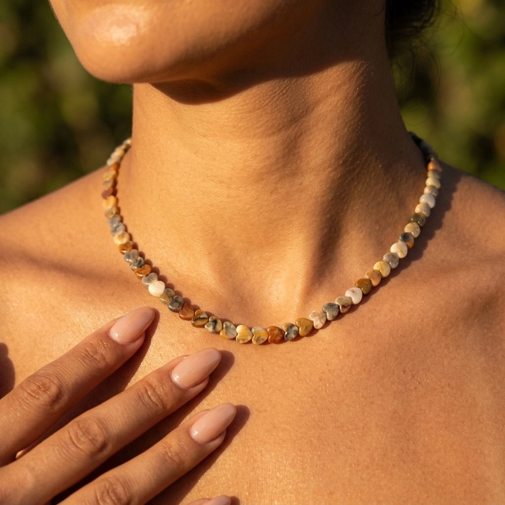 Petite Gemstone Heart Beaded Layering Necklace by Desert Gypsy - Desert Gypsy