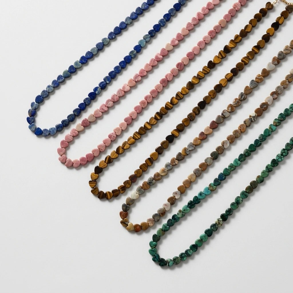 Petite Gemstone Heart Beaded Layering Necklace by Desert Gypsy - Desert Gypsy