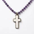 Purple Amethyst Beaded Necklace with Carved Cross Pendant by Desert Gypsy - Desert Gypsy