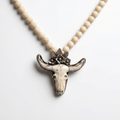 River Stone Beaded Necklace with Carved Longhorn Pendant by Desert Gypsy - Desert Gypsy