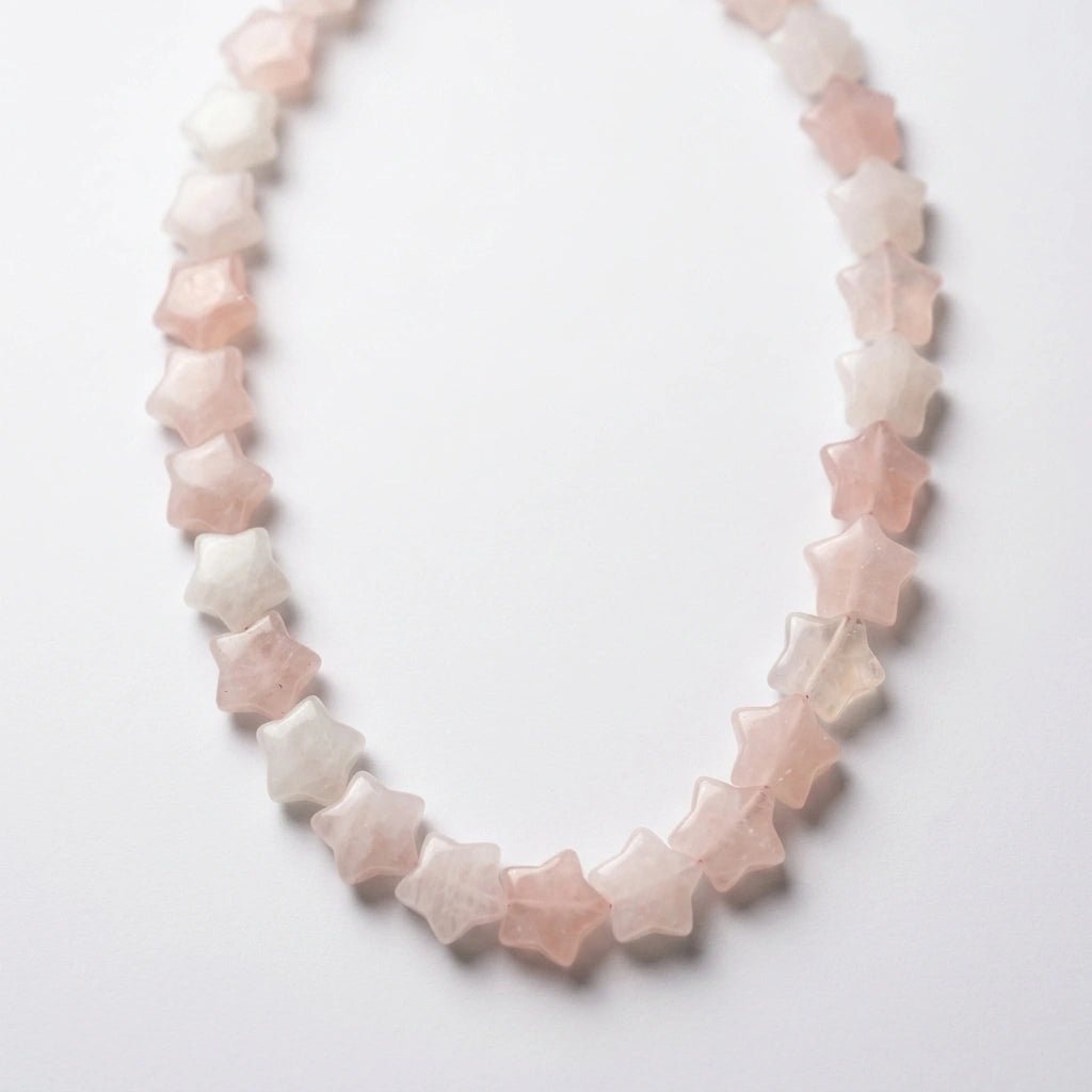 Rose Quartz Beaded Necklace with Star Shaped Beads by Desert Gypsy - Desert Gypsy