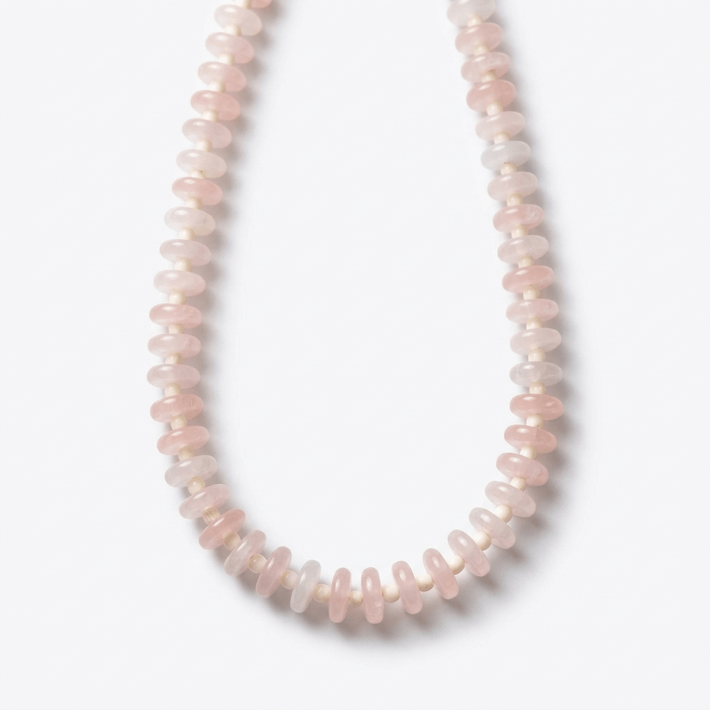 Rose Quartz Rondelle Bead Necklace with White Accents - Desert Gypsy