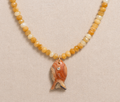 Sunstone fish pendant necklace with yellow jade beads