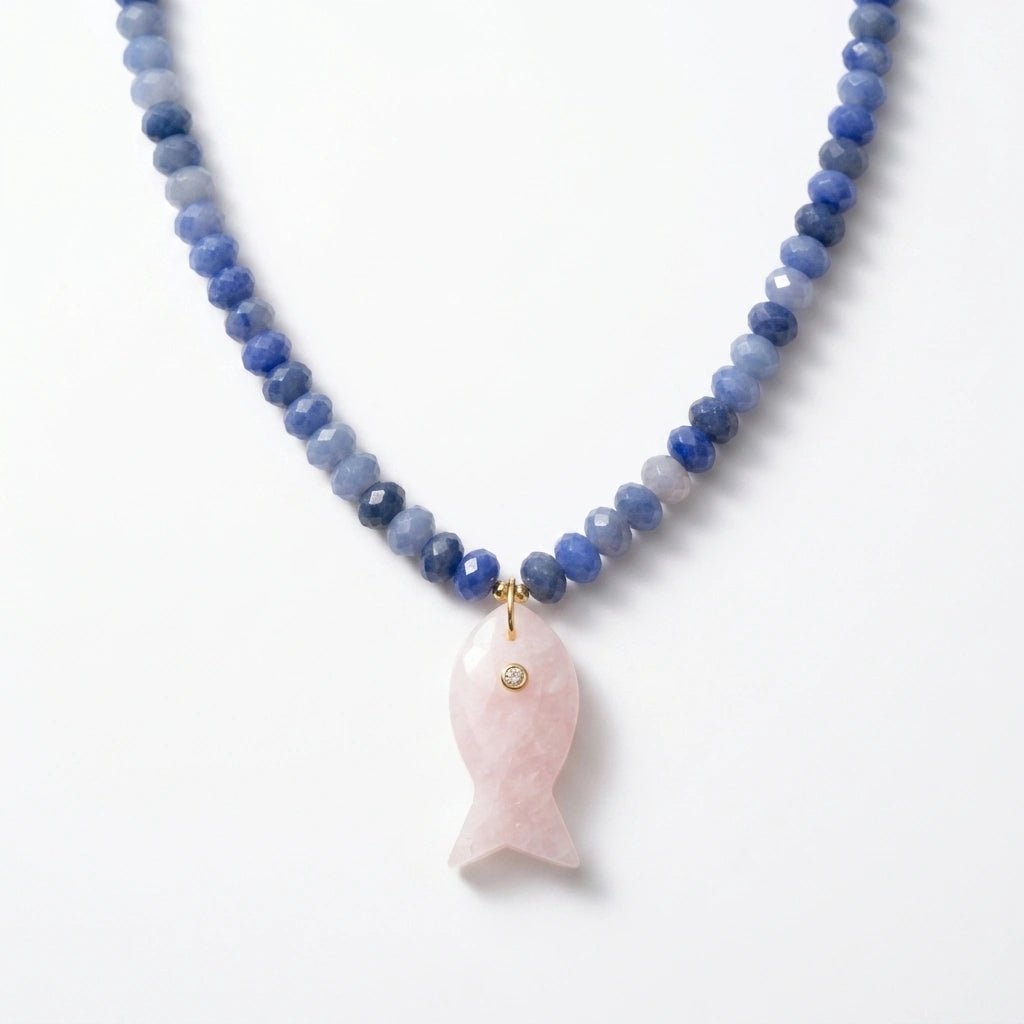 Salt & Stone Necklace – Gemstone Fish Pendant Beaded Necklace with Faceted Gemstone Beads by Desert Gypsy - Desert Gypsy