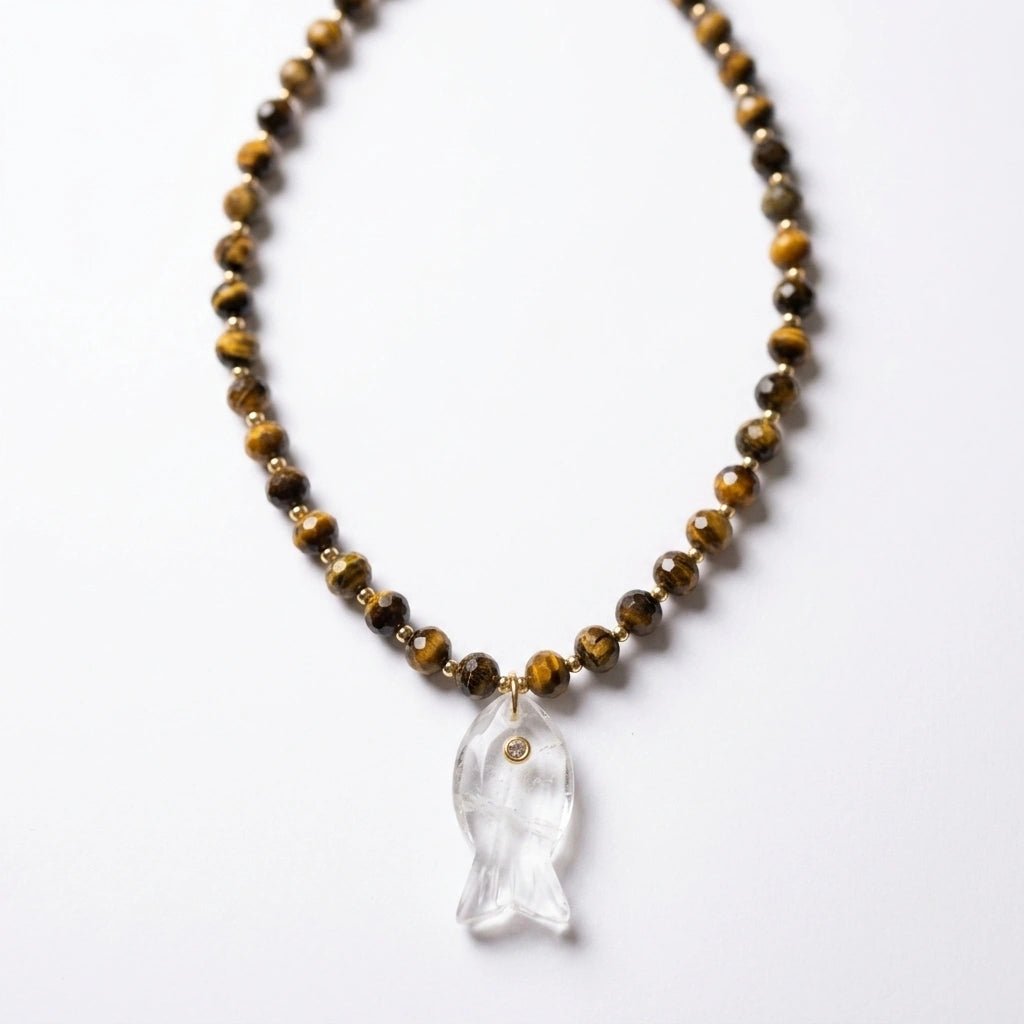Salt & Stone Necklace – Gemstone Fish Pendant Beaded Necklace with Faceted Gemstone Beads by Desert Gypsy - Desert Gypsy
