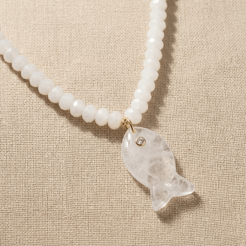 Salt & Stone Necklace – Gemstone Fish Pendant with Faceted Gemstone Beads | Handmade Texas Hill Country Jewelry - Desert Gypsy