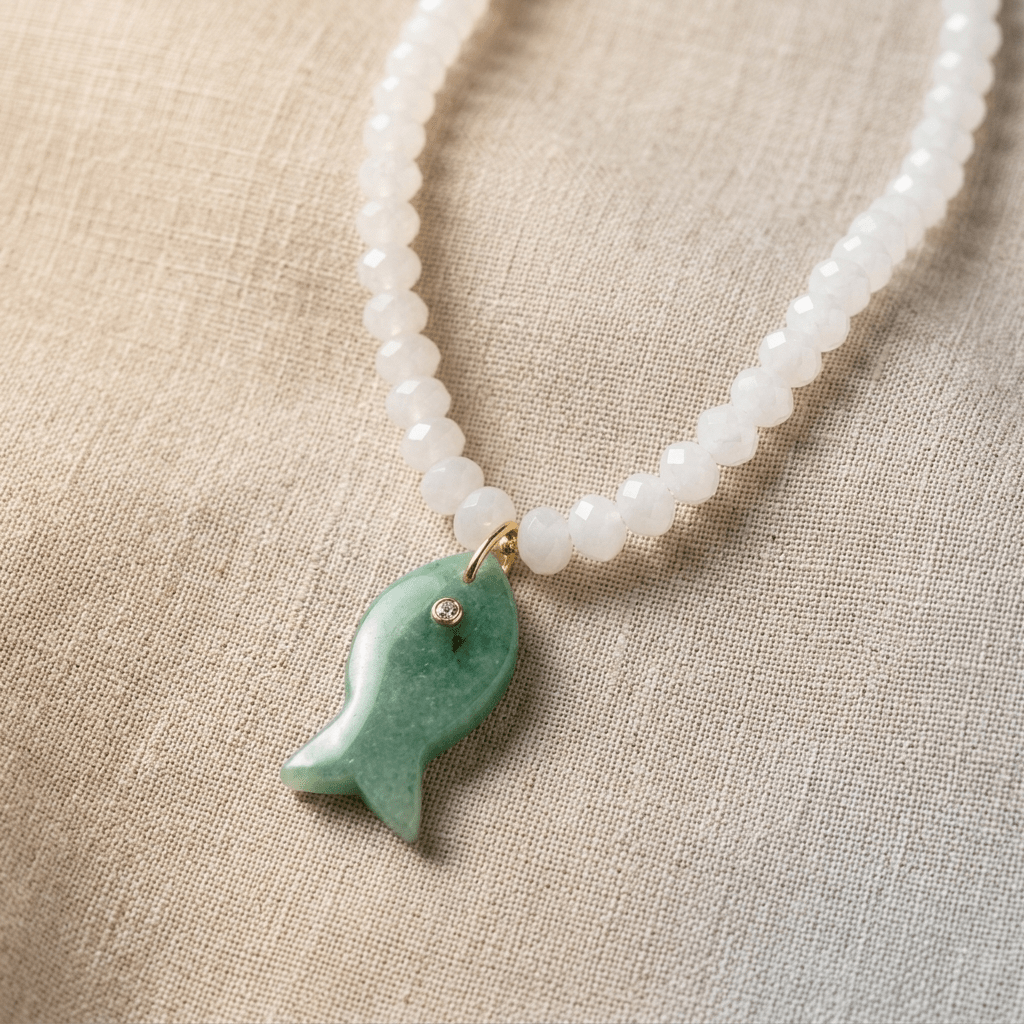 Salt & Stone Necklace – Gemstone Fish Pendant with Faceted Gemstone Beads | Handmade Texas Hill Country Jewelry - Desert Gypsy