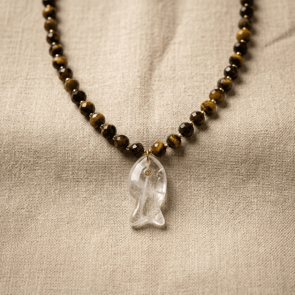 Salt & Stone Necklace – Gemstone Fish Pendant with Faceted Gemstone Beads | Handmade Texas Hill Country Jewelry - Desert Gypsy