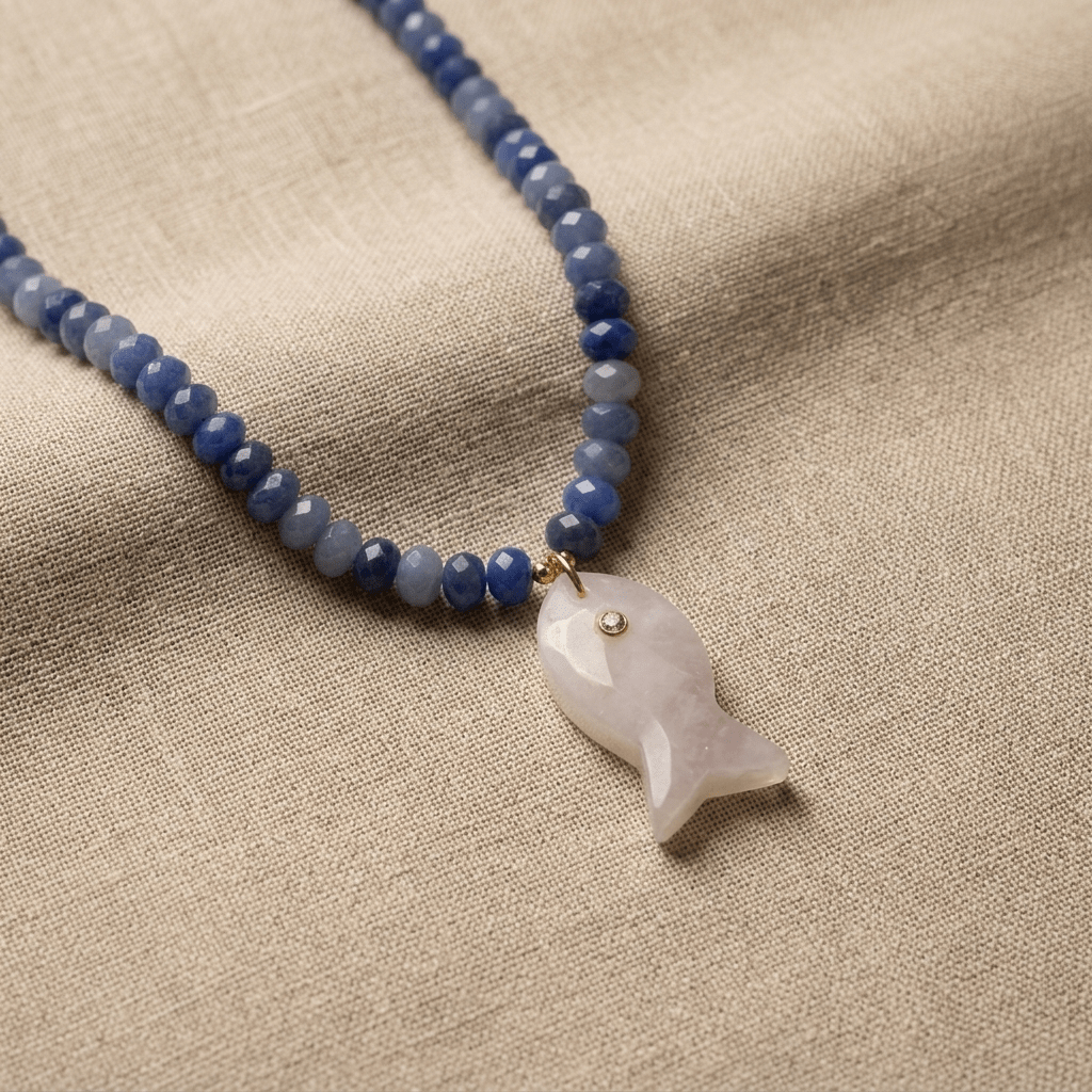 Salt & Stone Necklace – Gemstone Fish Pendant with Faceted Gemstone Beads | Handmade Texas Hill Country Jewelry - Desert Gypsy