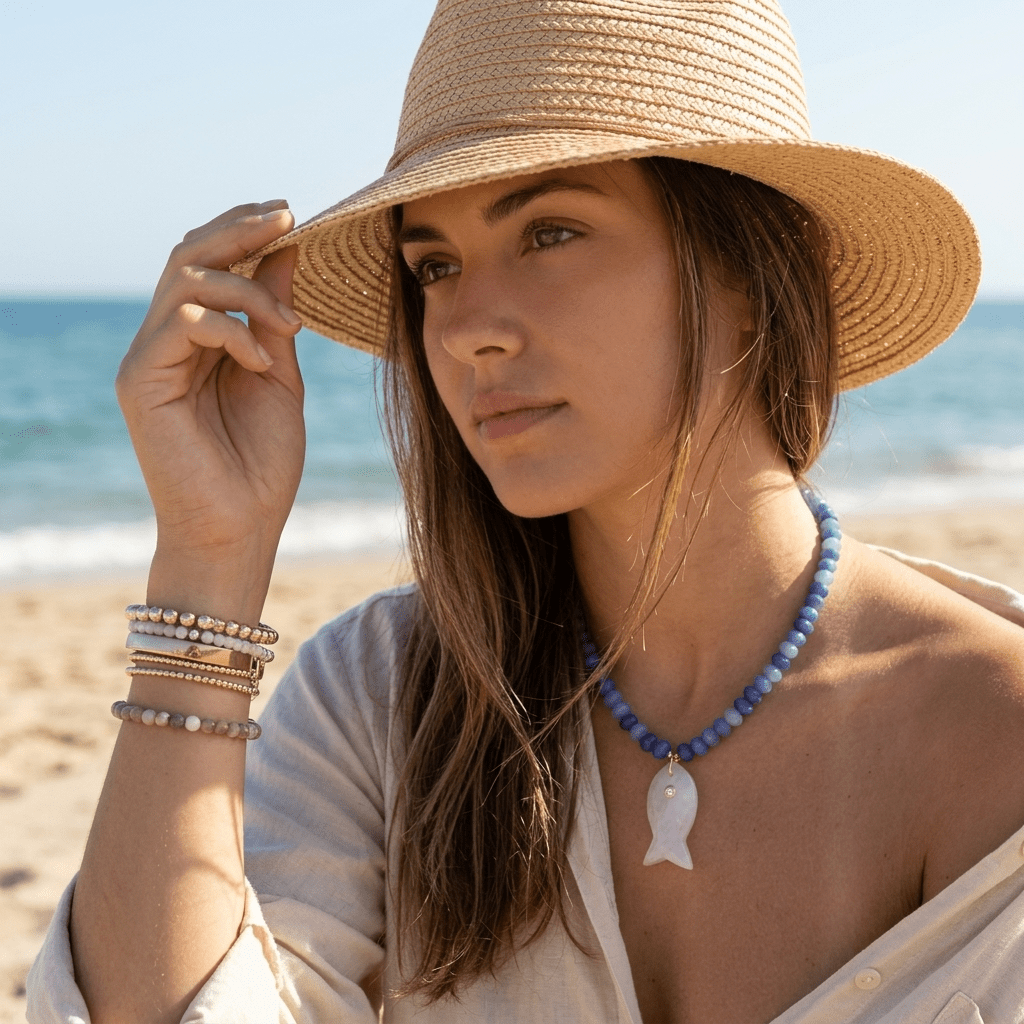 Salt & Stone Necklace – Gemstone Fish Pendant with Faceted Gemstone Beads | Handmade Texas Hill Country Jewelry - Desert Gypsy