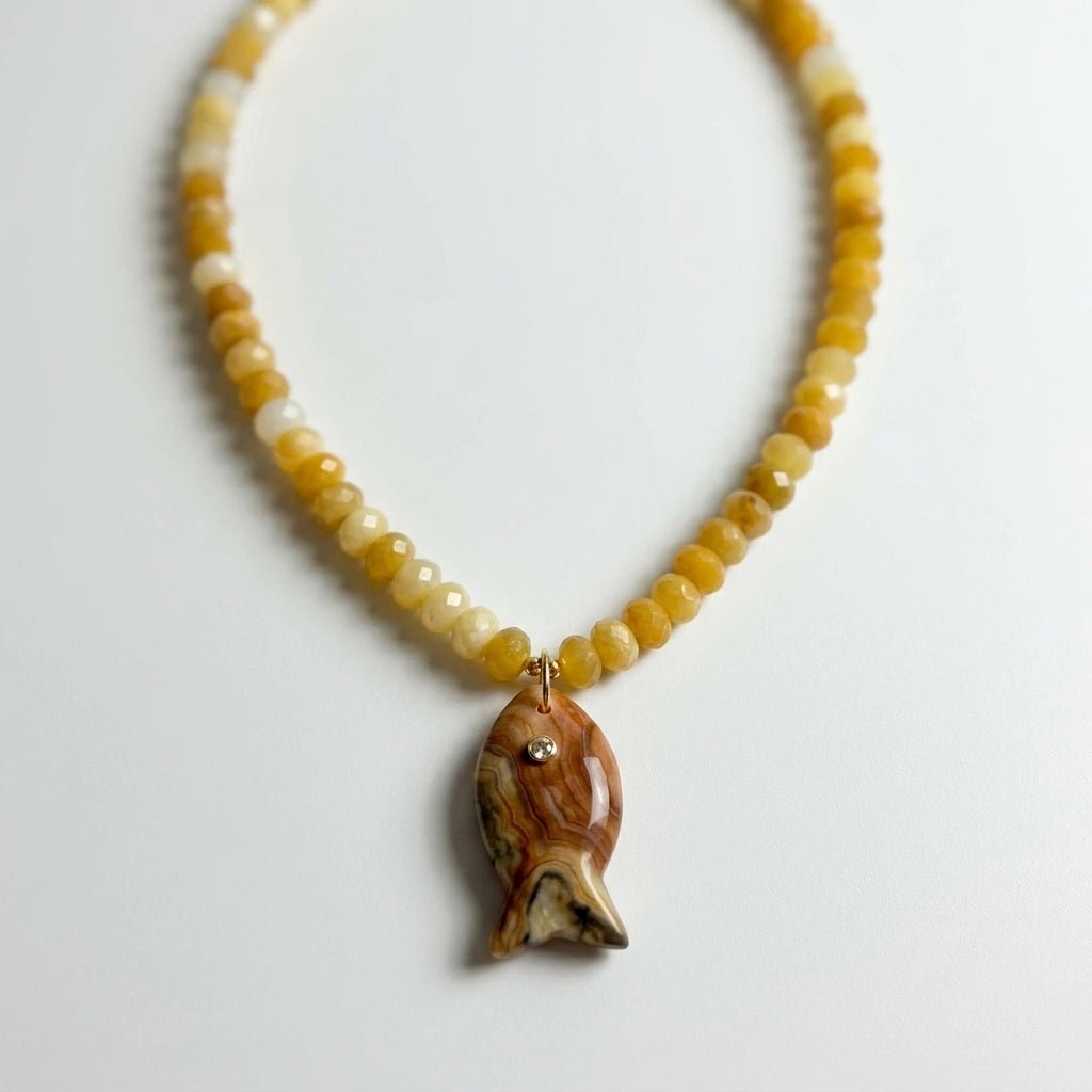 Salt & Stone Necklace – Gemstone Fish Pendant with Faceted Gemstone Beads | Handmade Texas Hill Country Jewelry - Desert Gypsy