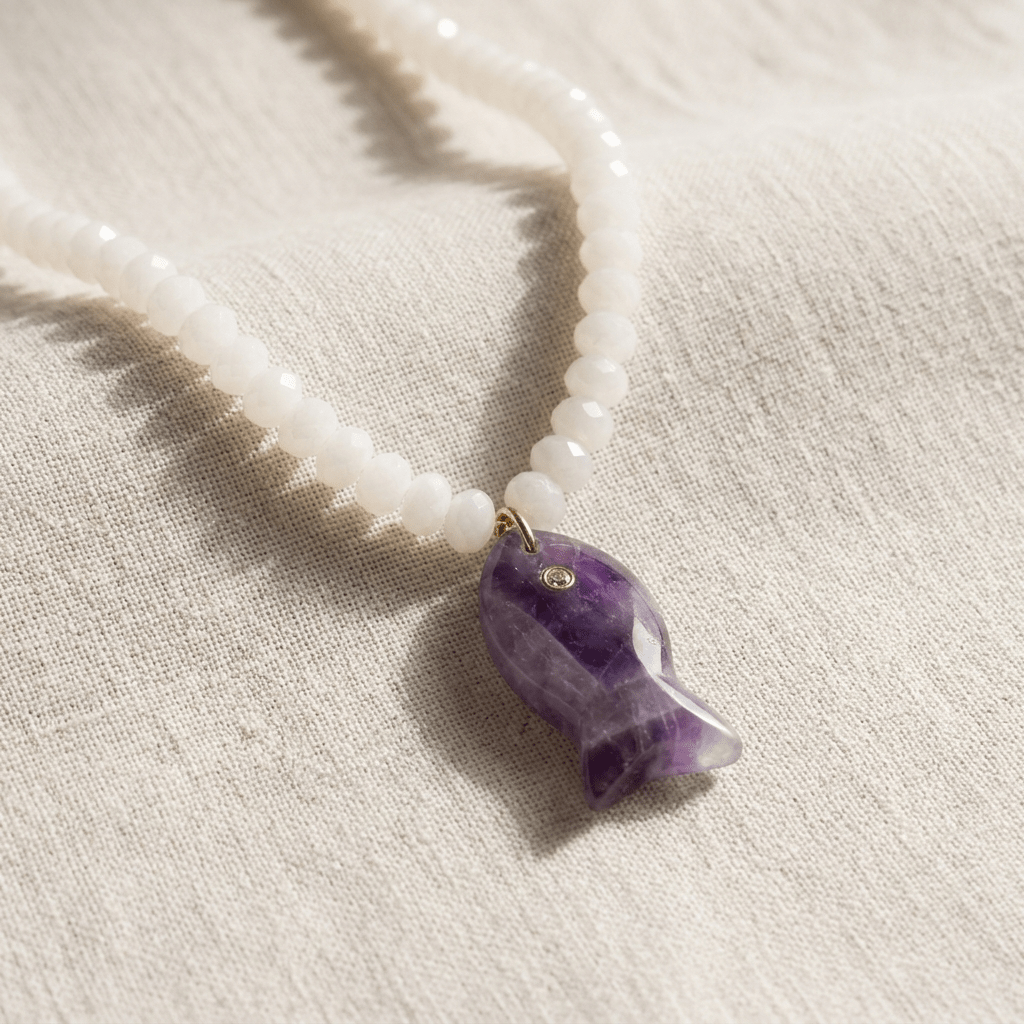 Salt & Stone Necklace – Gemstone Fish Pendant with Faceted Gemstone Beads | Handmade Texas Hill Country Jewelry - Desert Gypsy