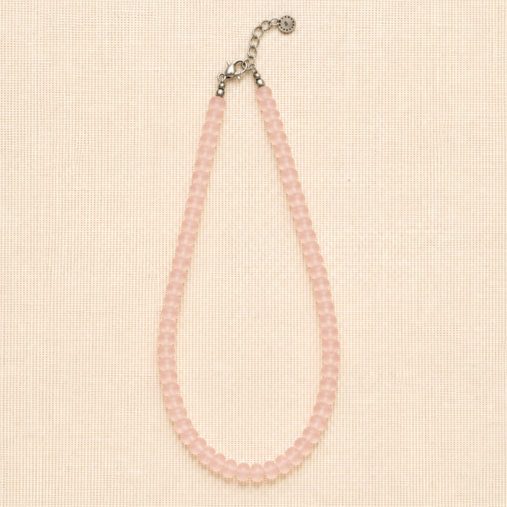 Blush pink translucent sea glass style bead necklace