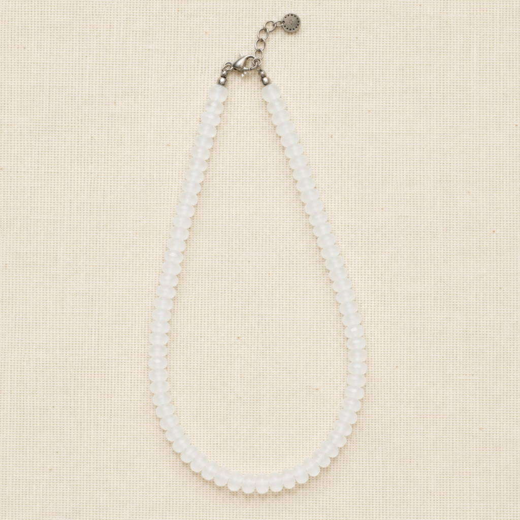 Clear translucent sea glass bead necklace with minimalist coastal styling