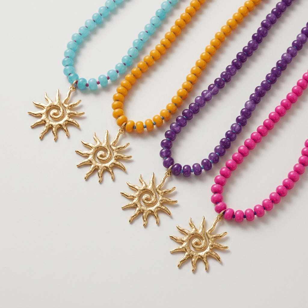 Solstice Beaded Necklace With Handmade Sun Pendant - Desert Gypsy