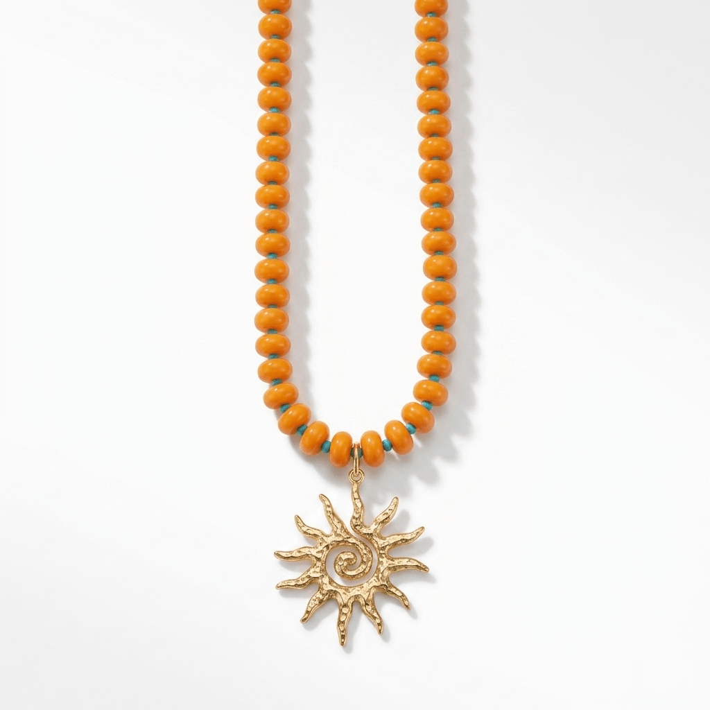 Solstice Beaded Necklace With Handmade Sun Pendant - Desert Gypsy
