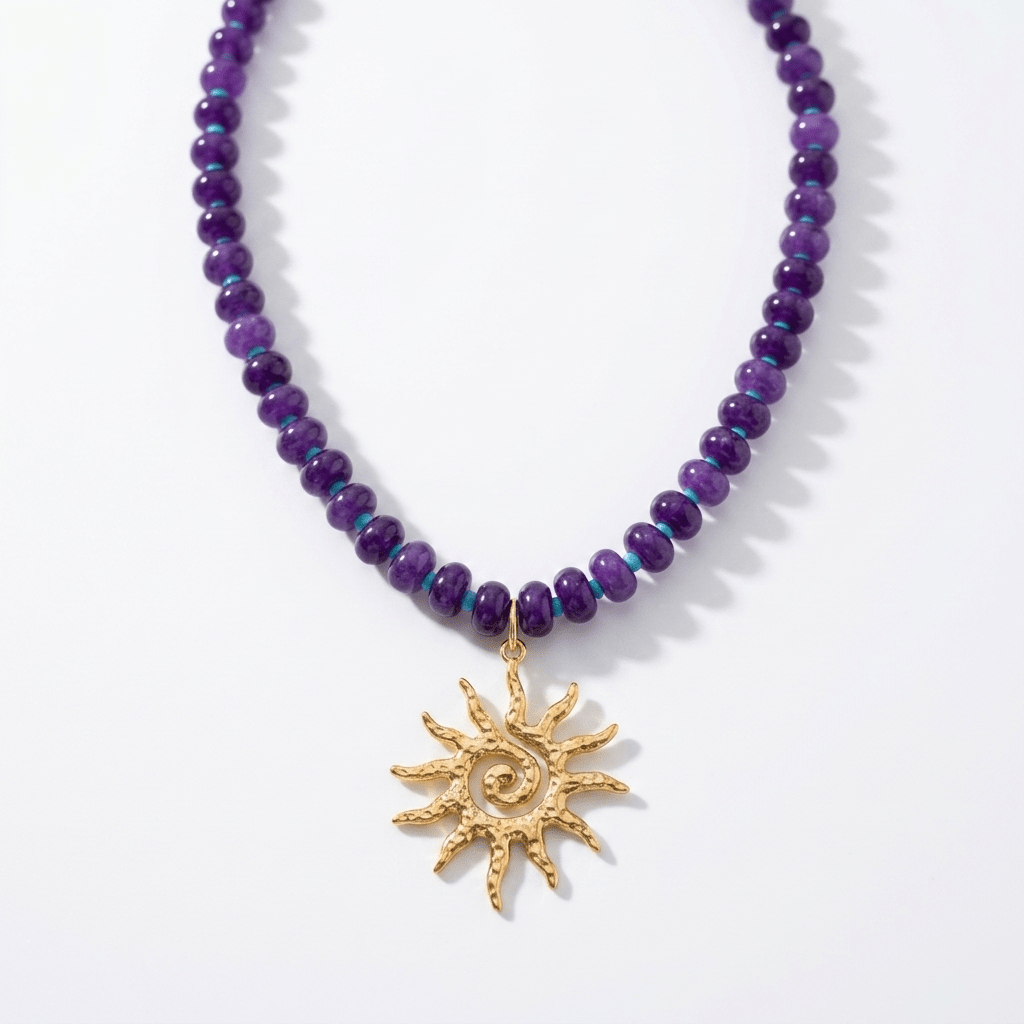 Solstice Beaded Necklace With Handmade Sun Pendant - Desert Gypsy