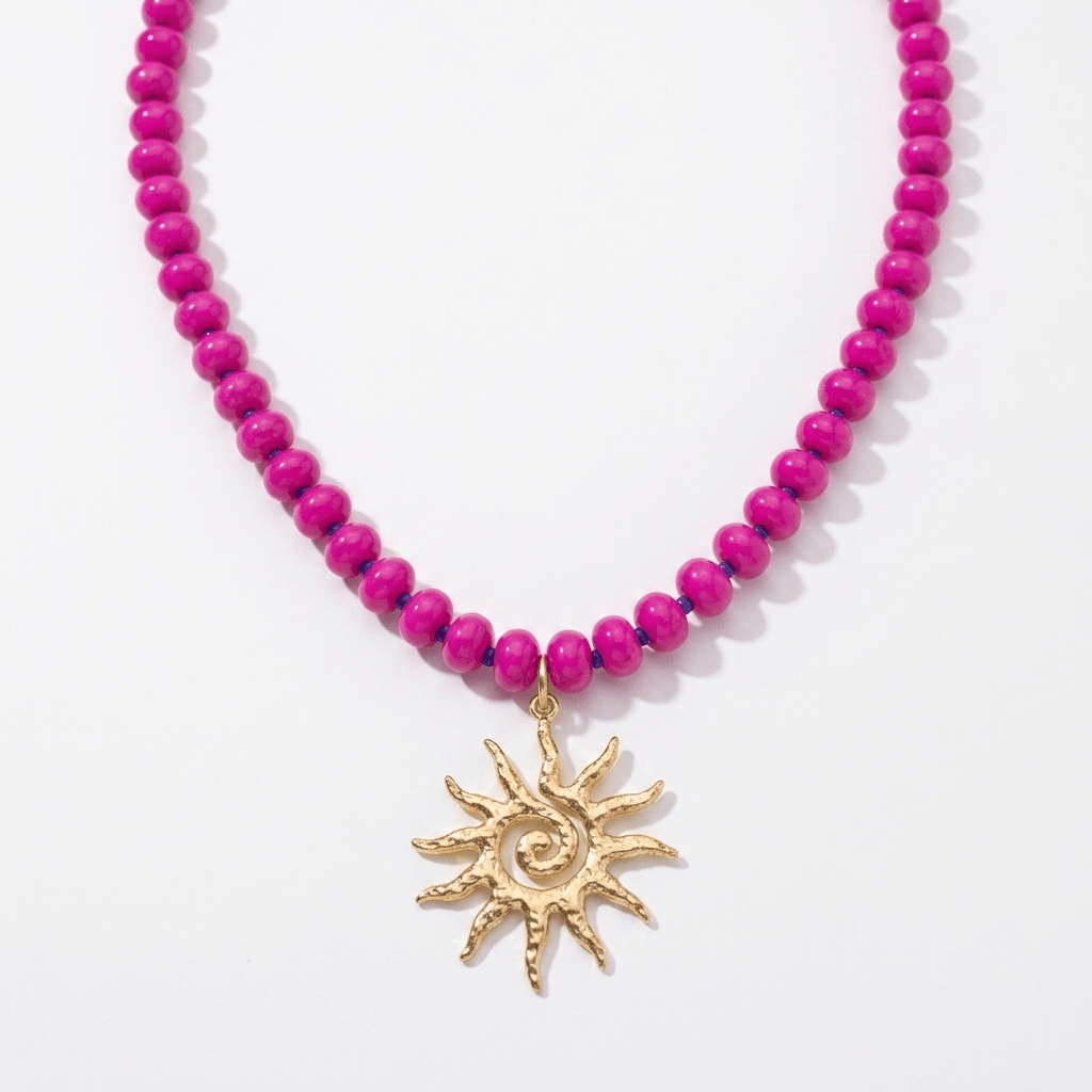 Solstice Beaded Necklace With Handmade Sun Pendant - Desert Gypsy