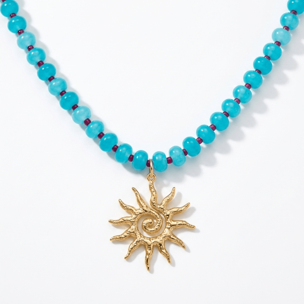 Solstice Beaded Necklace With Handmade Sun Pendant - Desert Gypsy