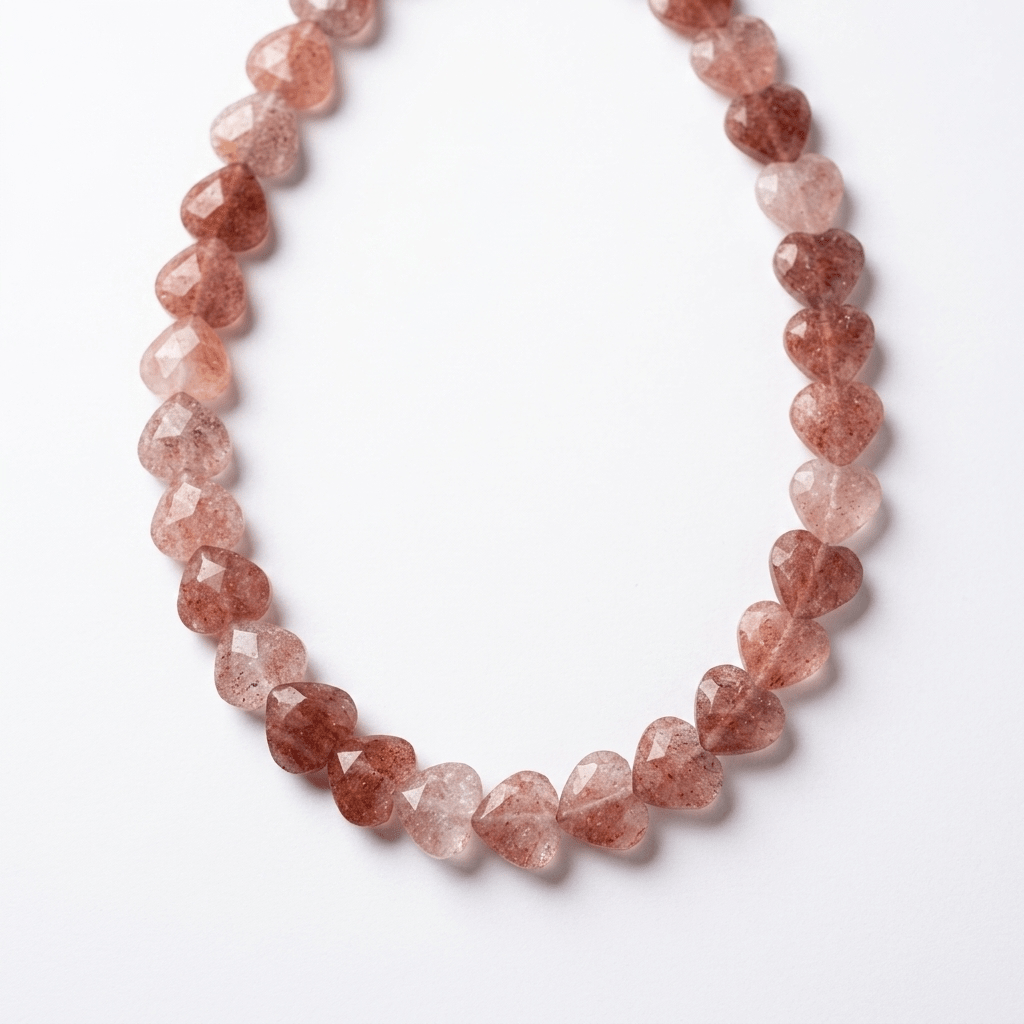 Strawberry Quartz Beaded Necklace with Faceted Heart Beads by Desert Gypsy - Desert Gypsy