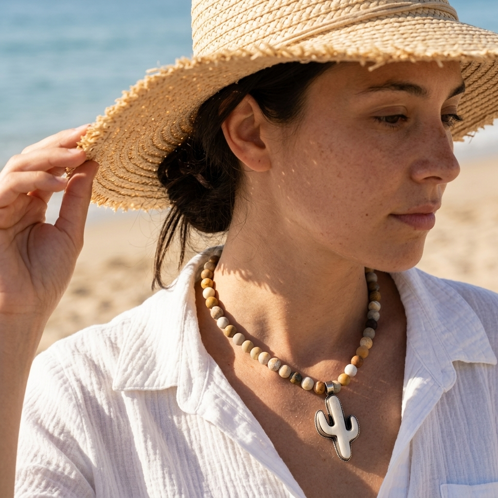 Sundown Fossil Necklace worn on model showcasing boho western style