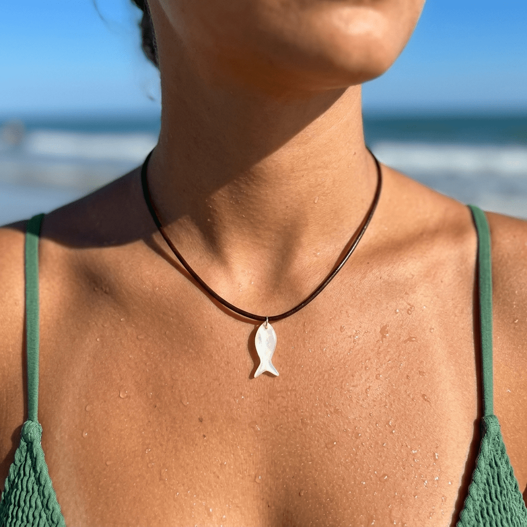 Tidal Drift Fish Necklace – Mother of Pearl Fish Pendant on Adjustable Leather Cord | Handmade Texas Hill Country Jewelry - Desert Gypsy