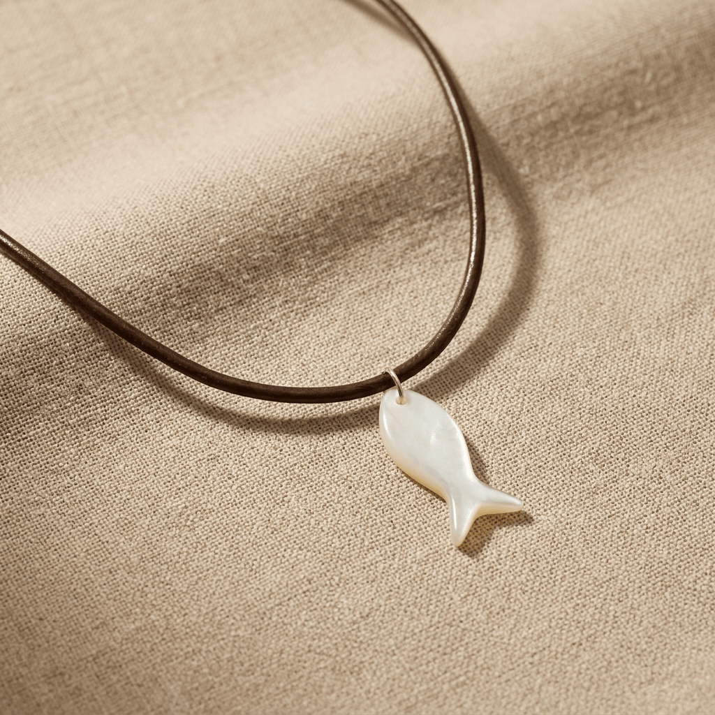 Tidal Drift Fish Necklace – Mother of Pearl Fish Pendant on Adjustable Leather Cord | Handmade Texas Hill Country Jewelry - Desert Gypsy