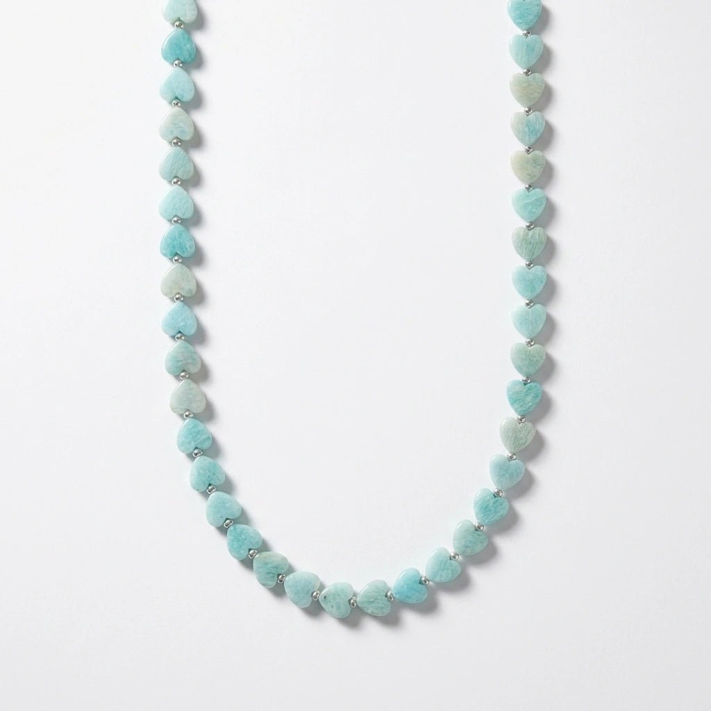 Turquoise Amazonite Beaded Necklace With Heart Shaped Beads - Desert Gypsy