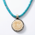 Turquoise Heishi Bead Necklace with Hand-Carved Flower Pendant - Desert Gypsy